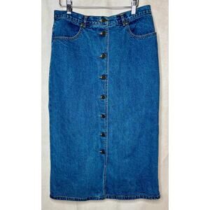 Eddie Bauer Vintage Denim Skirt • Women’s 12 • Button Front